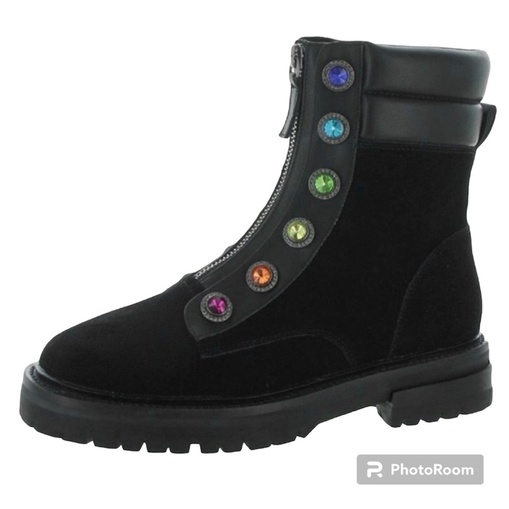 Kurt Geiger Black Combat Boots with Multicolor Accents